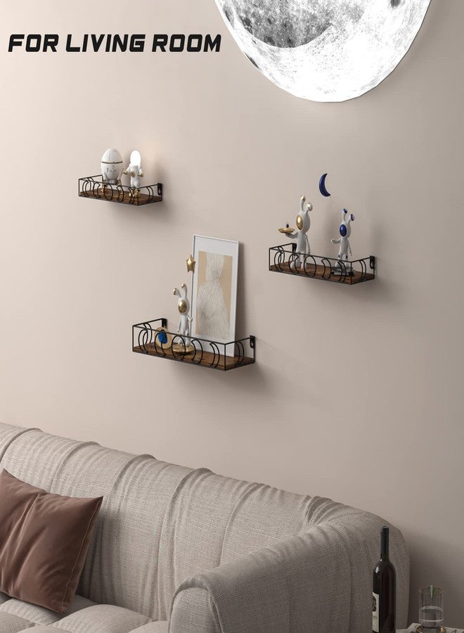 Serwrsw Moon Phase Wall Shelves Brown Black, 3 Pack Small Floating Book Plant Shelves for Bedroom Kid Room, Decorative Storage Display Shelf for Crystal Figurine Collectibles - Image 4